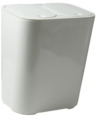 Cabilock Poubelle à Double Compartiment Pp Blanc Couvercle | Tri des Déchets, Séparation Humide et Sèche, Usage la Cuisine et Dortoir, Design Simple et Moderne