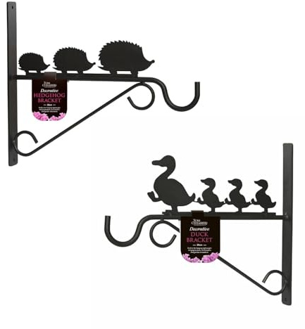 Tom Chambers Decorative Set of Hedgehog & Duck Hanging Basket Brackets Black - 30cm