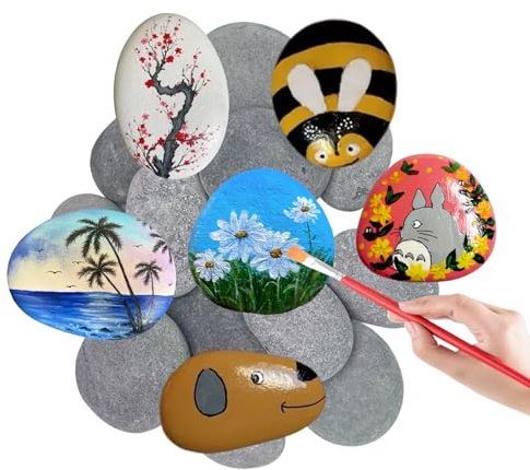 SHIQUAN 20 Stück Flache Steine Zum Bemalen, 4-6cm | Leicht zu Färben, Glatte Kieselsteine zum Bemalen, Glatte Große Kieselsteine, Geeignet für Malgeschenke, DIY-Handbemalung