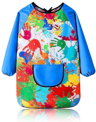 Malkittel Schule 1. Klasse,Malkittel Kinder 6-7-8-10-12 Jahre,Malschürze | Kinder Malerkittel Maler Bastelschürze Bunt Kinderschürze Wasserdicht,Mit Ärmeln und Taschen für Kunst Malerei Kochen