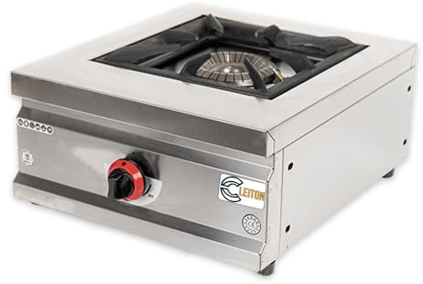 Cleiton® Cocina Industrial a Gas 1 Fuego de 45x50 cm Sobremesa de Acero Inoxidable con Regulador de Fuego y Termopar | Hornillo de Gas Butano para Bares y Restaurantes