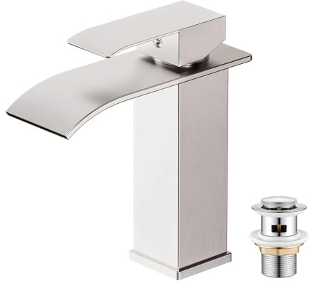 Asinse WC-Armatur mit Waschbeckenstöpsel, Waschbeckenarmatur, Wasserfall, Waschbeckenarmatur, Mischbatterie, Edelstahl, Badewannenarmatur mit Pop-Up-Waschbeckenablauf