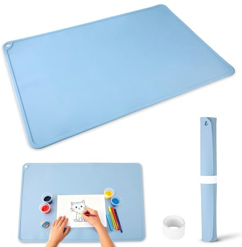 Gaethra Malunterlage für Kinder, Silikonmatte Groß 60 x 40cm, Antihaft Abwaschbar, Platzset, Bastelunterlage mit Erhöhten Kanten für Malen, Basteln