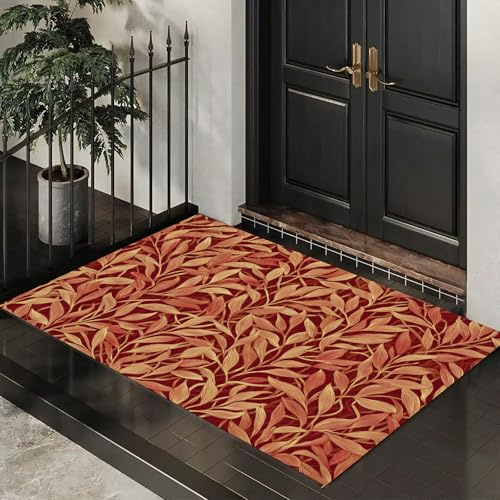 Tappeto Foglie E Rami Salice Ingresso Interno, Zerbino Tappeti Astratto Piante 90 x 150 cm Antiscivolo Lavabile in Lavatrice Rosso Tapette Cucina Camera da Letto Entrata Scendiletto
