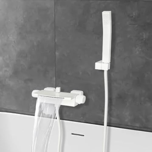 Badewannenarmatur Wannenrandarmatur mit Ausziehbarem Handbrause und Wasserfall Wannenrand Wasserhahn Badewanne Armaturen Set für Hotels Schwimmbäder Weiß