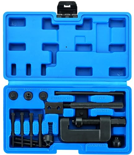 DASBET 19PCS Chain Breaker Tool Kit Motorcycle Chain Breaker Set | Chain Breaker Rivet Cutter with C-Frame Press 3 Anvils 5 Break Tips Chain Link Removal Tool for Motorcycle, Bike, ATV Chains