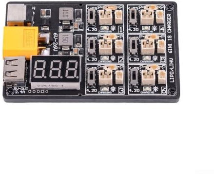 6IN1 1S For Lipo LiHV Charger Board with 12A 3V Adapter and For XT60 Connector for RC Aircraft Battery Charging with Real time Voltage Monitoring Display