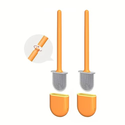 Inovia FlexiWC – Brosse WC en Silicone Souple et Efficace-Brosse Toilette et Supports, Anti-Goutte, Antibactérienne, Balayette WC Ventilée, Séchage Rapide sans Odeur (Orange)
