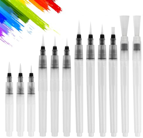 12 Watercolour Brushs Pens, Fine/Medium/Large Tips Paint Brushes