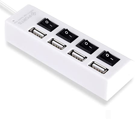 DMETE Hub USB 2.0 Multi Splitter HAB USA Adattatore di Alimentazione 4/8 Porte Multiple Expander USB3 con Interruttore for PC Caricabatterie Sicuro(White)