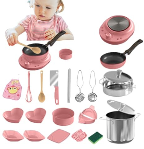 Juguete de cocina para niños – Utensilios de cocina seguros para niños, utensilios de juego realistas, juego de cocina educativa, entrenador de habilidades motoras, accesorios de juego de rol de