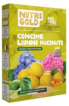 NutriGold® Lupini Macinati Bio | Concime Organico Naturale 5% Azoto per Agrumi, Limoni e Mandarini - Fertilizzante Vegetale ad Alto Contenuto di Azoto - Per Piante in Terra o Vaso - 800g + 50g Omaggio