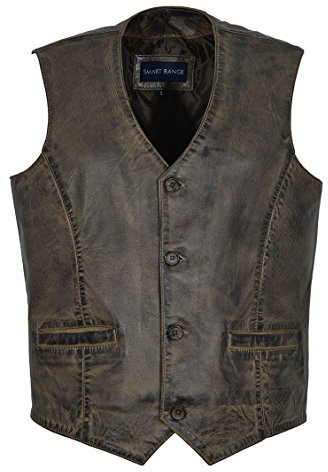 Smart Range 5226 Herren-Weste, modisch, stilvoll, schmutziges Braun, echtes klassisches Designer, echtes weiches Lammfell, Lederweste, Dirty Brown, XXXL
