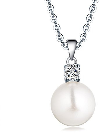 JO WISDOM Damen Perlen Kette Silber 925,Halskette Anhänger 8mm/10mm Weiß/Schwarz Süßwasserperle mit 3A Zirkonia,Schmuck für Frauen