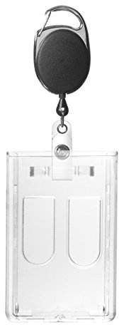 Karteo Ausweishülle mit Ausweisjojo schwarz Ausweishalter vertikal mit Karabinerhaken Kartenhalter aus Polycarbonat für 2 zwei Karten für Ausweishüllen Dienstausweise