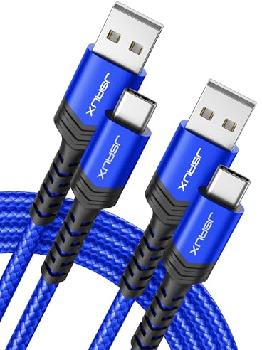 JSAUX USB C Cable (2m 2-Pack) 3.1A Fast Charging, Type C Charger Cable Compatible with iPhone 17 Air 16 15 Pro Max, Samsung Galaxy S24 S23 S22 S21 Note 10 9 8, A14 A15 A25 A35 A53 A55, CarPlay -Blue