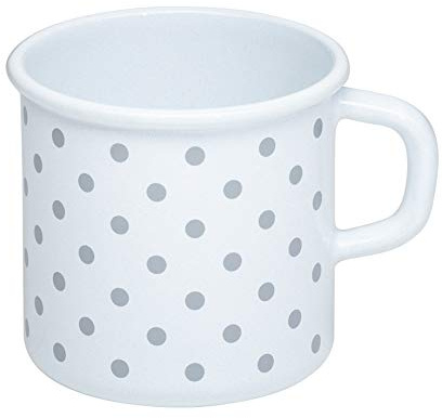 Riess, 0221-066, Emaille Topf mit B�rdel, Kaffeebecher, Durchmesser 8cm, 0.375 Liter Inhalt, 3/8 Liter, LBH 11,1x8,8x8,4cm, Gew. 0,192kg (P�NKTCHEN GRAU)