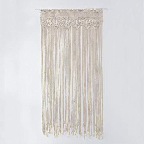 QZHIJIA Makramee Wandbehang, handgewebte Makramee Tür Vorhang, Böhmische Tapisserie, Raumteiler, Fenstertür Vorhang, Hochzeit Hintergrund, Wohnkultur (90x180cm, Beige)