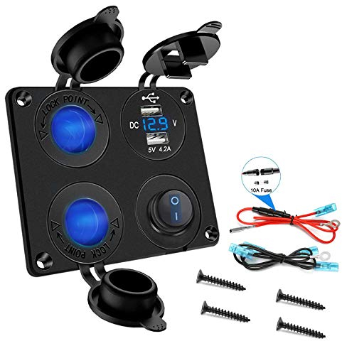 YGL 12V/24V Toma de Mechero Marino Impermeable,5V/4.2 A Toma de Cargador USB con Voltímetro LED e Interruptor Maestro,para Automóvil,Marina,Motocicleta,RV