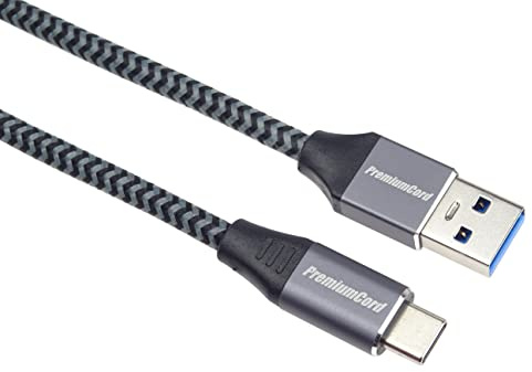 PremiumCord USB 3.2 Gen 1 Verbindungskabel, Datenkabel SuperSpeed bis zu 5Gbit/s, Ladenkabel bis zu 3A, Leistung 60W, USB Typ A Stecker auf USB Typ C Stecker, Farbe schwarz, Länge 3m