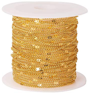 Airssory 16.4 Ft (5 m) 1.5x1mm Catene a maglia cordolo in ferro placcato oro saldato per creare gioielli fai da te