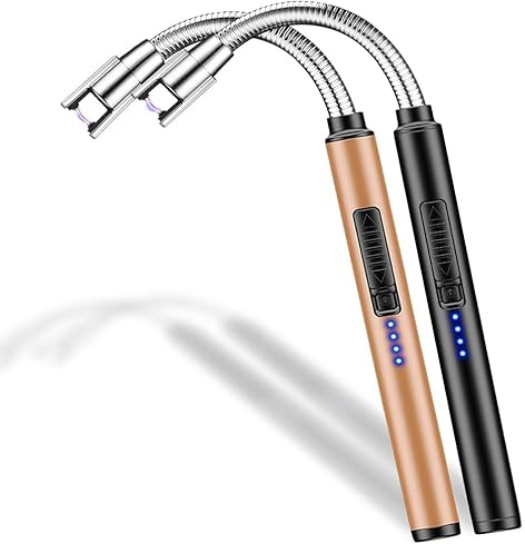 Candle Lighter 2 Pack USB Rechargeable Safety Arc Windproof Long Lighter for Candle Aromatherapy Camping Grill Family Home Use(Black&Rose Gold)