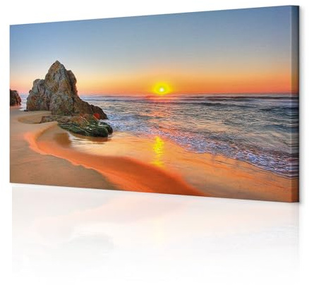 decomonkey Akustikbild Sonnenuntergang 120x40 cm 1 Teilig Leinwand Modern | Bilder, Wandbilder XXL, Schallschlucker, Schallschutz, Akustikdämmung, Wandbild, Deko, Leise, Meer, Strand