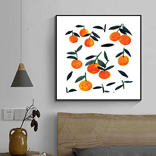 Abstrakte Früchte Orangenbaum Leinwand Malerei Wandkunst Aquarell Bild Poster Drucken Wohnzimmer Korridor Dekoration19,6 x 19,6 (50x50 cm) Kein Rahmen