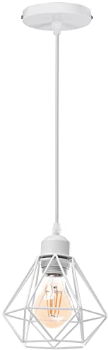 TOKIUS Lámparas de Techo Retro Plafón Ø 16cm Vintage Lámpara Colgante Diseño de Jaula de Hierro Blanco E27 Iluminación de Techo de Interior para Pasillo Porche Cocina Dormitorio (Colgante 1 Luz)