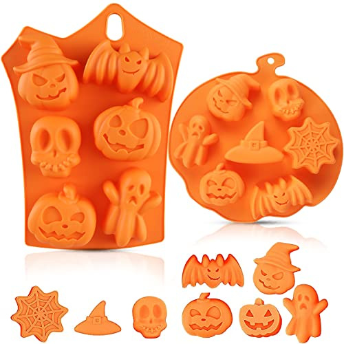 Halloween Kürbis Silikon Backformen, 2er Set für kreativen Backspaß mit – Detailreiche Formen für Schokolade, Kekse & Seife, 100% Antihaft Für Halloween Kuchenform Keksform Muffinform