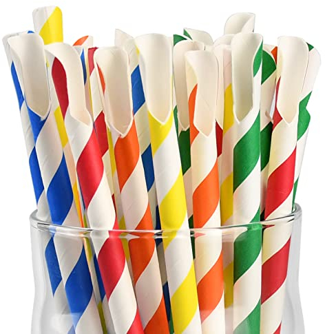 Einweg-Papierlöffel-Strohhalme, Papierschaufel-Strohhalme für Slushy, Milchshakes - 20 x 0,8 cm, 200 Stück (farbig sortiert)