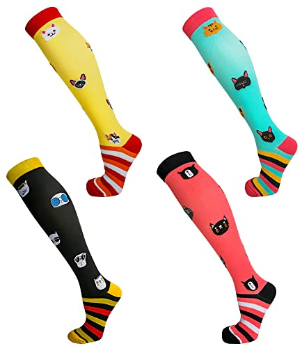 LEOSTEP 4 pares de medias de compresión para hombres y mujeres, calcetines de compresión de colores con medias de 15-25 mmHg para deportes, medicina, correr, viajar, vuelo, embarazo, enfermera