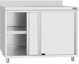 GGM Gastro Arbeitsschrank ECO 1000x600 mm mit Schiebetür | Hochwertiger Chrom-Nickel-Stahl, robuste Arbeitsplatte mit MDF-Verstärkung, einfache Reinigung, platzsparende Schiebetüren