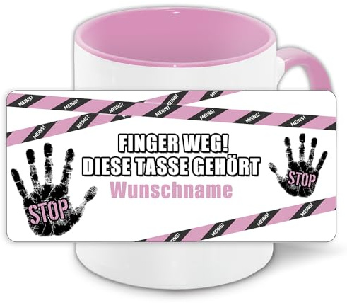 Personalisierte Tasse Mit Namen und Motiv Finger Weg, Diese Gehört... | Büro-Becher mit Wunschnamen | Bunter Kaffee-Becher Rosa