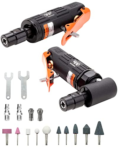 WorkPad 2PCS Druckluft Stabschleifer，Gerade/Abgewinkelt Pneumatisches Werkzeugschleiferset mit 1/4 und 1/8 Zoll Spannzangen für Automechaniker, Dekorateure und Heimwerker.