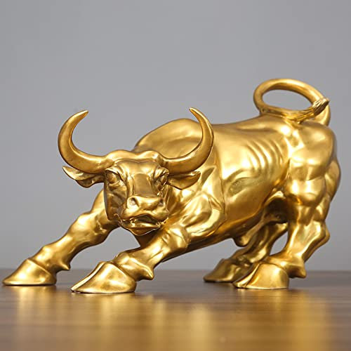 Cutfouwe Wall Street Messing Bull Statue - Feng Shui Glückssymbol des Börsenmarkts Für Die Heimdekoration. Repräsentiert Karriere Und Reichtum,A,2.7kg