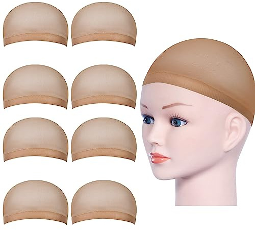 URAQT Perukmössa, 8 st hårnät nylonset, töjbart elastiskt ventilerande perukhätta foderlock, peruknät 8 neutral naken beige | Nylon Wig Cap unisex mössa, peruker hattar för män och kvinnor, neutrala hårnät