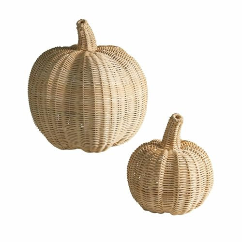 Loberon Kürbis 2er Set Madlen, handgeflochten, Zwei Größen, natürlicher Charme, Dekoration, Dekoobjekte, Eisen, Rattan, beige
