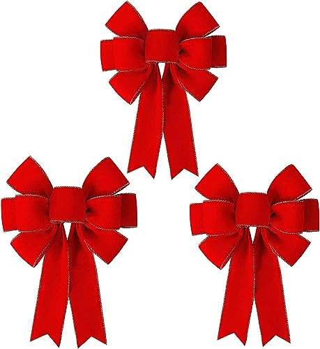 DHRUTI Weihnachtsschleife,Weihnachten Rote Schleife Weihnachtsbaum Schleifen Große Schleife, Weihnachten Kranz Bogen Schleife Dekoschleife für Weihnachtsbaum,Zuhause (3 Stück)