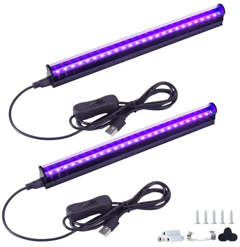 VAYALT 2 Pack UV Schwarzlicht Lamp, 8W USB UV LED Schwarzlicht Lamp 385-400 Black Light Bar, UV Licht Röhre mit Schalter für Disco, Glow Party, Party Zubehör, Halloween Deko, Bühnenbeleuchtung