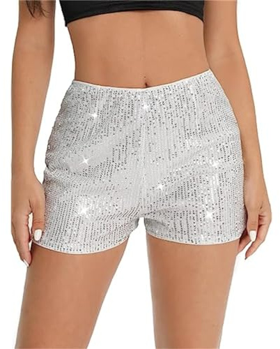 ORANDESIGNE Damen Pailletten Short Glitzer Party Shorts Freizeitshort für Nacht Club Festivals Outfits Glänzend Kurz Hose Tanzshorts High Elastic Hot Pants