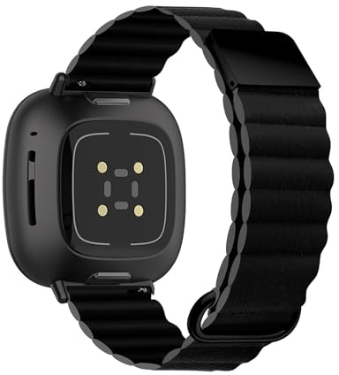 Magnetische Armbänder für Fitbit Versa 4/Versa 3/Sense/Sense 2 Armband, Leder Silikon mit Magnet Schleife Schnalle Ersatzarmband Kompatibel mit Fitbit Versa 4/Versa 3/Sense/Sense 2 Uhrenarmband (4)