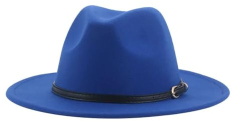 Fedora Trilby Filzhut Hut Hüte Für Damen Und Herren Solides Gürtelband Kleid Hochzeit Kirche Panama-Filzhut Breite Krempe 52–54 cm (Kinder) Blau-Schwarz