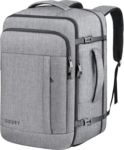 Gieury Handbagage ryggsäck, 40–50 l reseryggsäck, expanderbar bagageryggsäck för män och kvinnor, Grå, XL, Handbagage