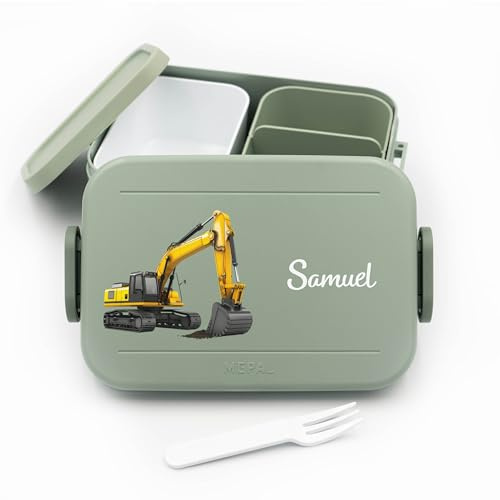 Personalisierte Brotdose Kinder für Mepal 900ml - Bagger | Schule, Kindergarten, Einschulung, für Jungen, spülmaschinenfest, mit Fächern, mit Bento-Einsatz, Lunchbox Kinder, Vesperdose