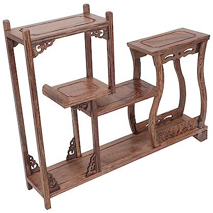 Yardenfun Antique Wooden Display Stand Curio Shelf Wenge Wood Vintage Craft Decorative Rack for Tea Canisters Home Display and Collectibles Organizer