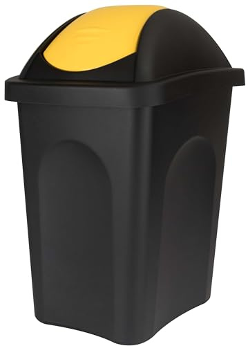 Mülleimer 30l schwarz gelb eckig Schwingdeckel Küche Trash Bin Gelber Sack