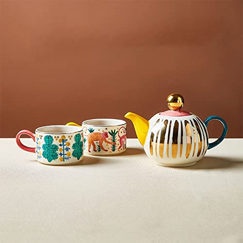 Carafe Eau Pichet d'eau en céramique Coupes Ensemble de thé Couple de ménage Ensemble de thé de luxe Or Placage d'or sous Glaze Mugs Bouilloire d'eau Pichet à Thé Glacé
