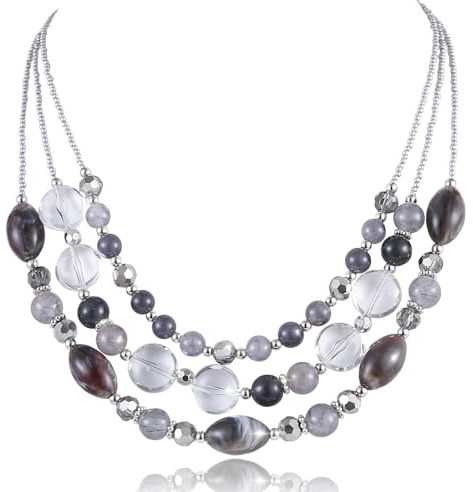 FULU AUTUMN Perlen Statement Kette Damen Silber Mehrreihig Perlenkette Chunky Bunt Modeschmuck Valentinstagsgeschenk für Sie