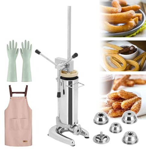 Manueller Churro-Maker, Dessert-Donut-Füller Aus Edelstahl, Mit 5 Formen Und 1 Schürze Und 4 Paar Handschuhen, Große Kapazität Und Kompakte Größe, Spart Zeit Und Platz,2L